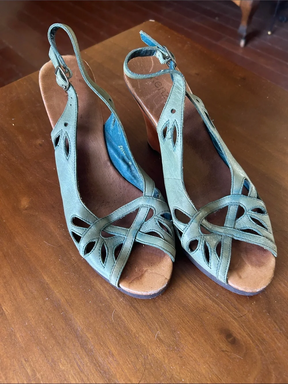 kenzie Teal Green Suede Slingback Wedge Sandals